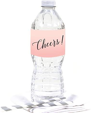 Andaz Press Blush Pink Rose Elegant Party Collection, Waterproof Water Bottle Labels, Cheers!, 20-Pack, Party Favors Decor Gift Ideas