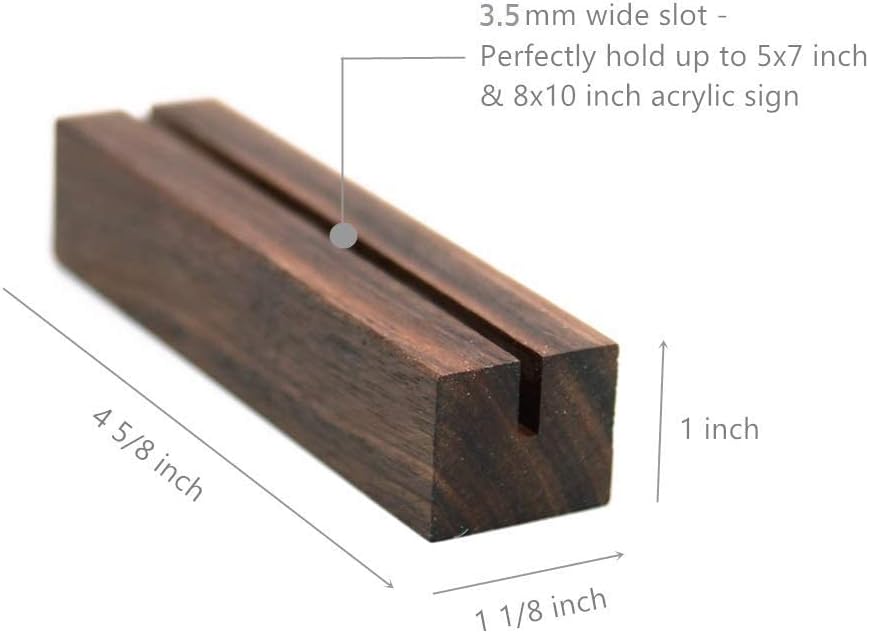 UNIQOOO 5 Pack Rustic Acrylic Sign Holders | Walnut Wood Table Numbers Display Stands | Place Card Holder, Perfect for Retail Shop Wedding Dinner Party Events Decoration