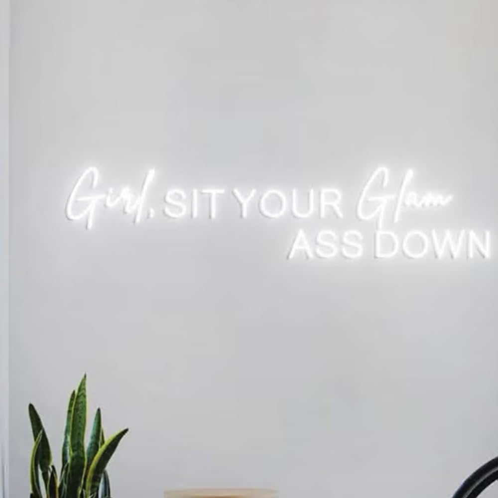 Girl Sit Your Glam Ass Down Neon Sign, Personalized Neon Light Salon Wall Idea, Glam Salon Signs Wall, Salon Boss Business Sign Size:26x5inches