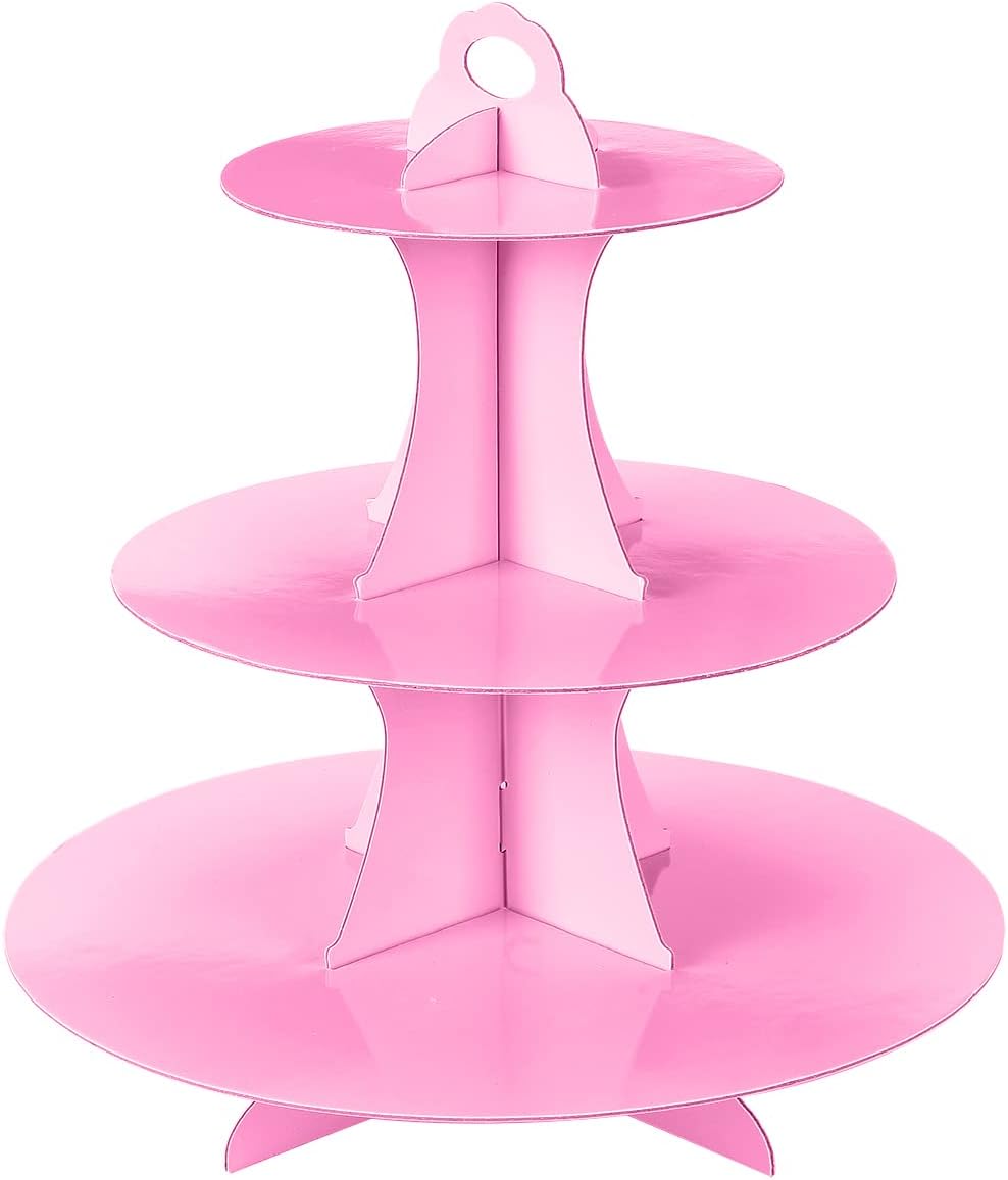 3-Tier Cupcake Stand, Cake Stand holder, Tiered DIY Cupcake Stand Tower for Dessert Table Displays, Birthday Theme Party Favors Decoration, Floral Tea Party, 12" W x 12.8" H, Pink