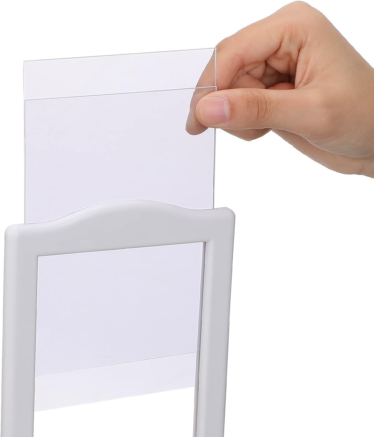 NahNah Double Sided Standing Picture Frames - (White, 10 Count) 4x6 Inch, Plastic Pedestal Photo Frame with Inserts and Base - 2 Sided Tabletop Vertical Display Frame for Wedding Table Bridal