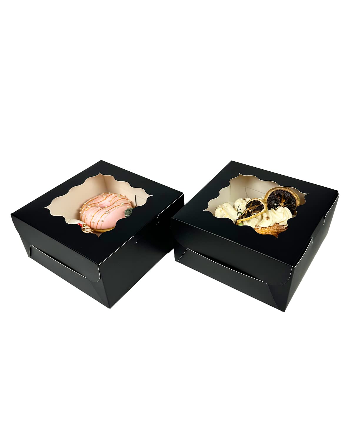 Bakepacker 100pcs Black Cookie Boxes 6x6x3 inches Easy Assemble Macaroon Pastry Boxes Bakery Boxes with Window for Bakery