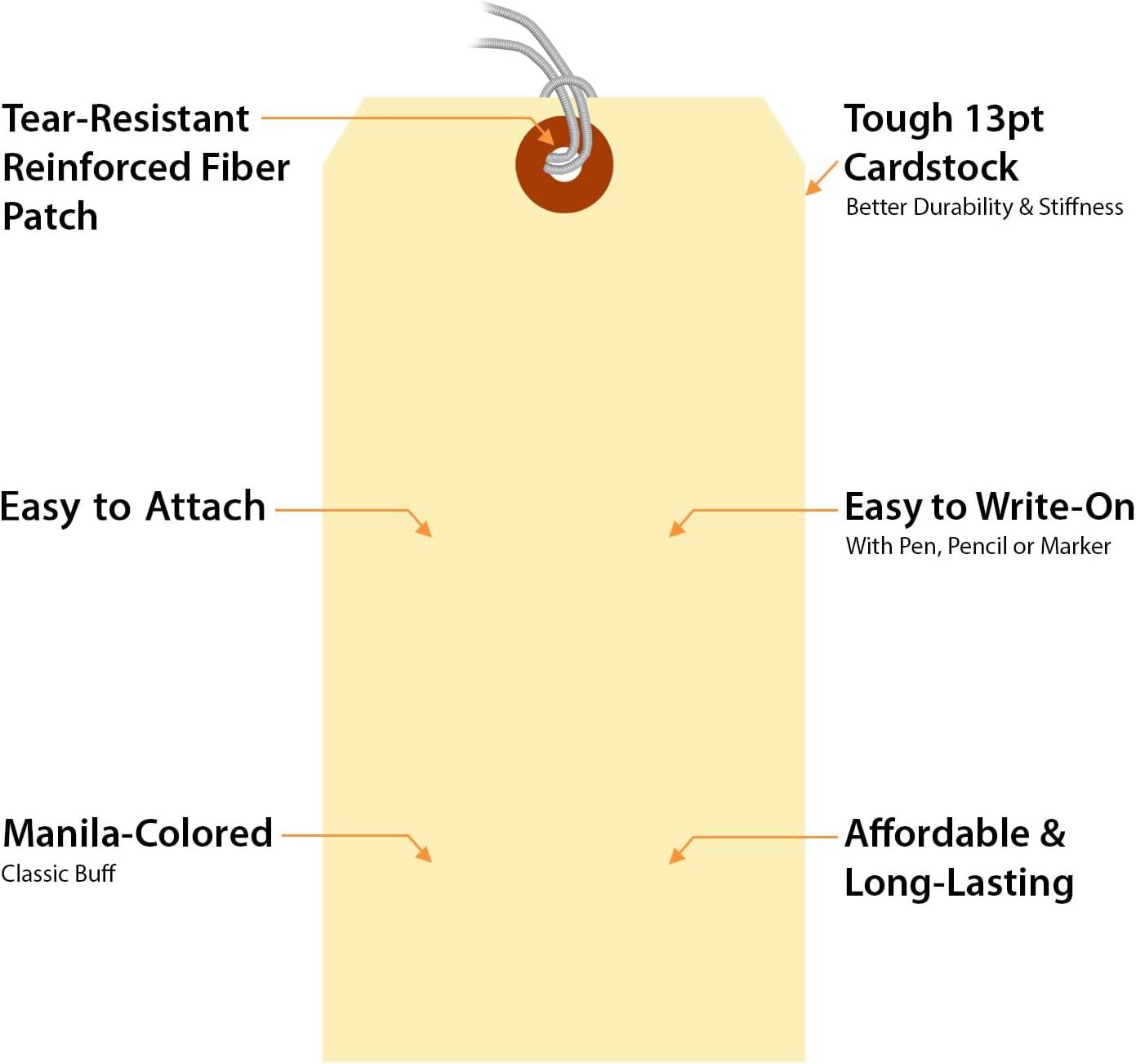 SmartSign Blank Manila Shipping Tags with Elastic Strings - Pack of 100, Size-8, 13pt Thick Pre-Strung Cardstock Tag, 6.25 x 3.125 inch, Paper Hang Tags with Reinforced Fiber Patch
