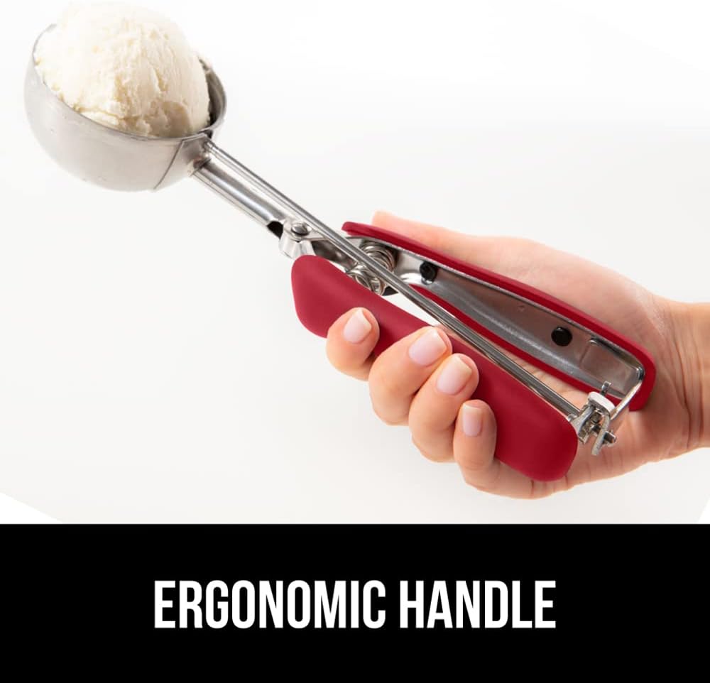 GORILLA GRIP Stainless Steel Cookie Scoop for Baking, 1 TBSP, Multipurpose Melon Baller, Meatball Spring Scoops, Perfect Portion Sizes, Easy Food Release, Scooper Size 60, BPA-Free Kitchen Tool, Red