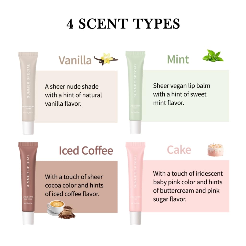 Summer Hydrating Lip Butter Balm Set - Ultra-Nourishing with Shea & Olive Butter,Soothes & Repairs Dry Lips, Non-Sticky Long-Lasting Moisture(Lced coffee&Cake,Pack of 2)