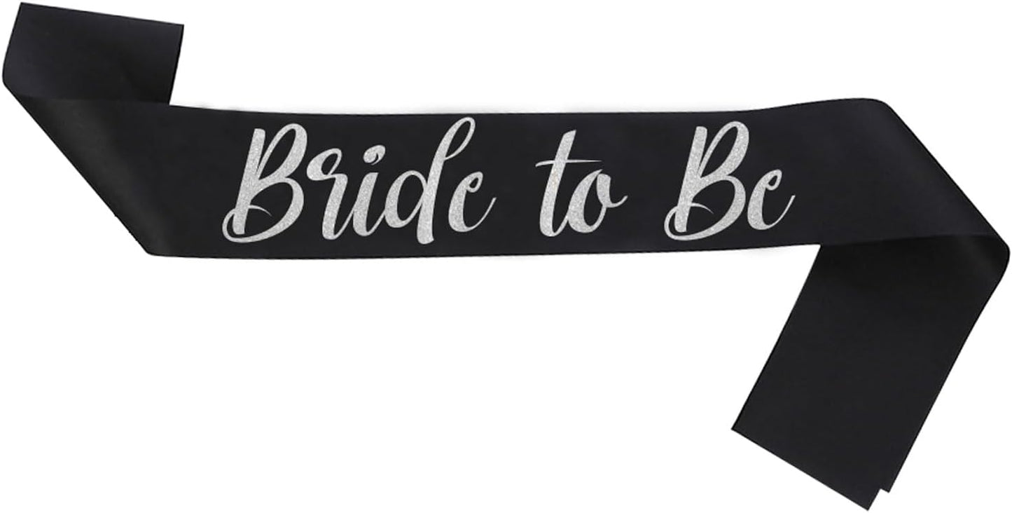 Silver and Black Bride Sash, Bride Sash Bachelorette Party Bridal Shower Sashes Bachelor Decorations Just Married Gift Engaged Decor Accessories,Black