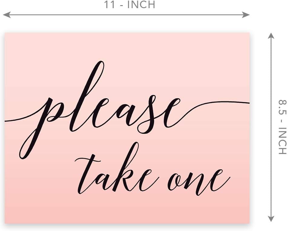 Andaz Press Blush Pink Rose Elegant Party Collection, 8.5x11-inch Unframed Party Sign, Please Take One, 1-Pack, Party Favor Table Signage Decor