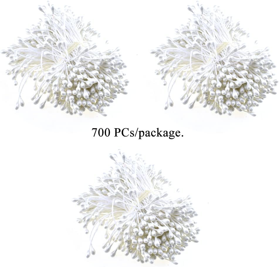 HAHIYO 700Pcs 3mm White Pearl Double Heads Flower Stamen Pistil Hand-Made Artificial Flower Pistil para Flores Pearlized Floral Stamen Flower Pollens Stamen for Flower Making Scrapbook Decoration