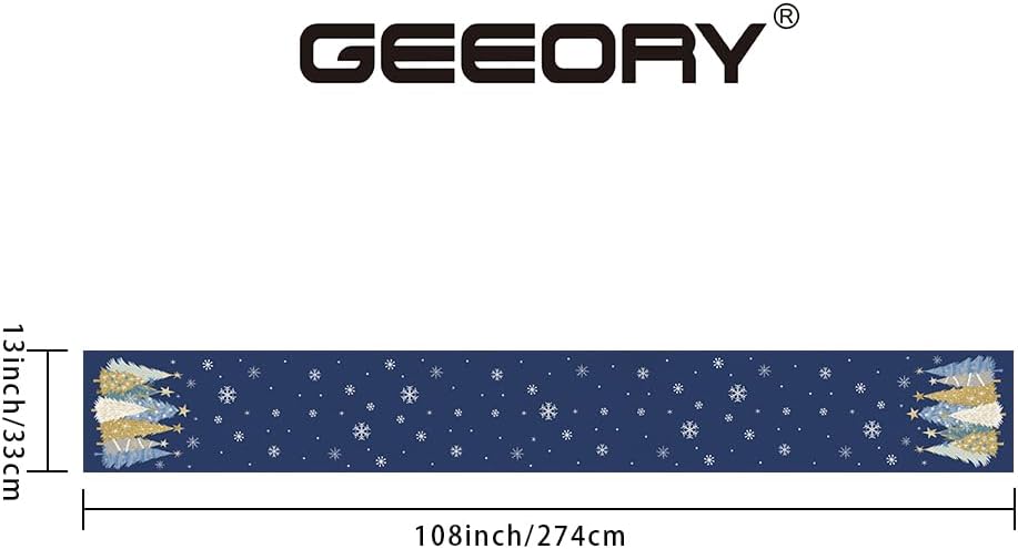 GEEORY Christmas Table Runner 13x108 Inch, Xmas Trees Snowflakes Holiday Decorative Farmhouse Table Decoration for Kitchen Dinning, Indoor Outdoor Dinner Party Decor (Blue) GT151-108