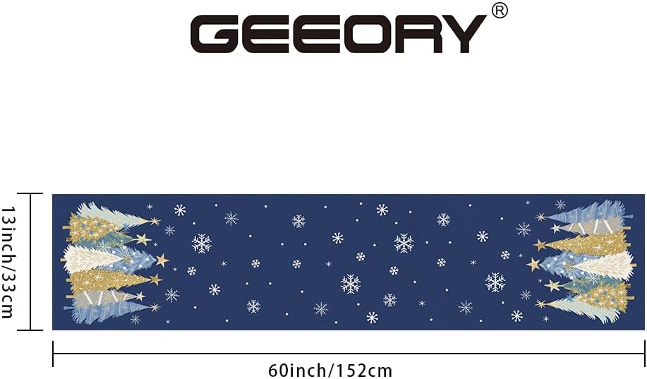 GEEORY Christmas Table Runner 13x60 Inch, Xmas Trees Snowflakes Holiday Decorative Farmhouse Table Decoration for Kitchen Dinning, Indoor Outdoor Dinner Party Decor (Blue) GT151-60