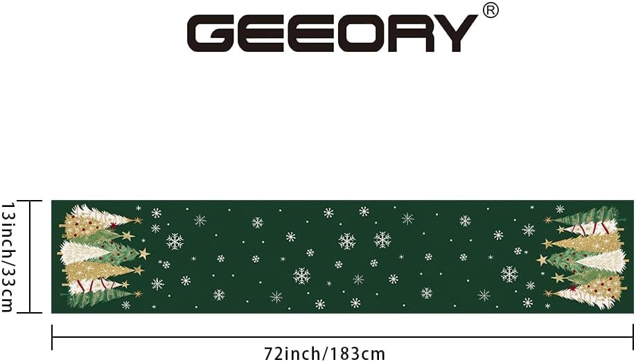 GEEORY Christmas Table Runner 13x72 Inch, Xmas Trees Snowflakes Holiday Decorative Farmhouse Table Decoration for Kitchen Dinning, Indoor Outdoor Dinner Party Decor (Green) GT152-72