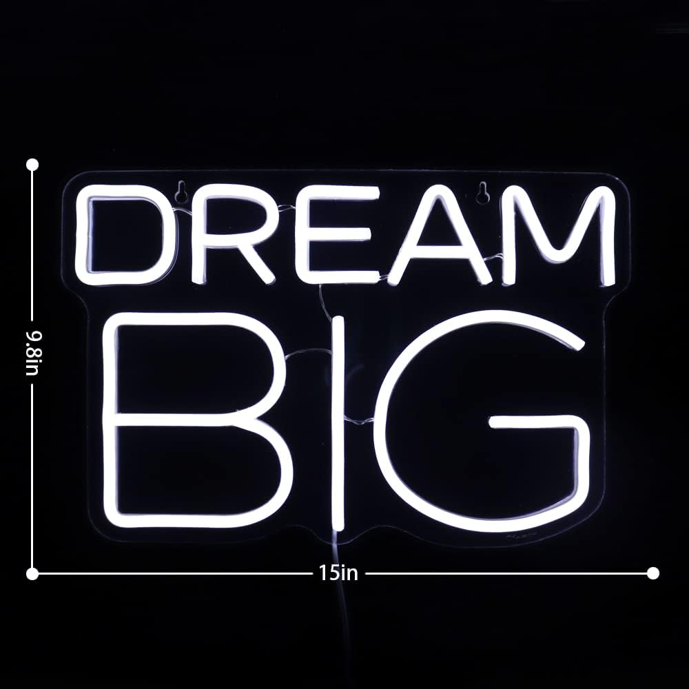 Dream-Big Neon Sign For Wall Decor In Bedroom or Bar,Dream Led Neon Sign For Birthday Gifts,Festivals Decoration,Party Sign Hang on Wall 15 * 9.8inches