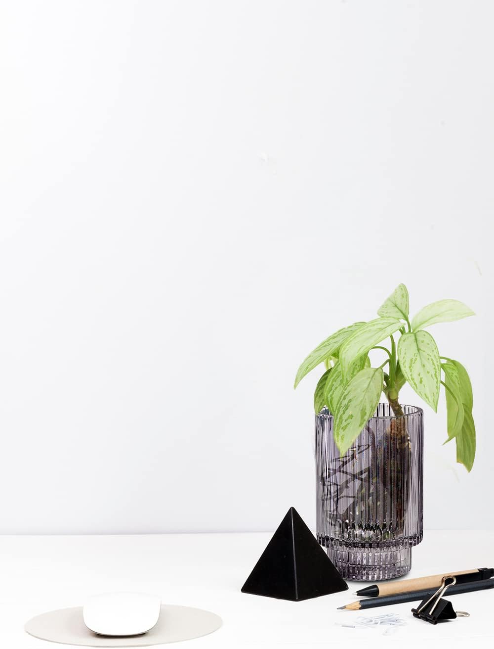 Serene Spaces Living Set of 4 Short Smoke Grey Ribbed Glass Votive Holder, Perfect for Weddings and Home Décor, Measures 3.75" Tall and 2.25" Diameter