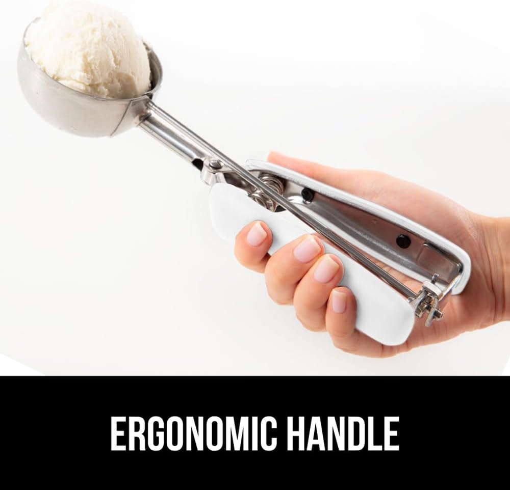 GORILLA GRIP Stainless Steel Multipurpose BPA-Free Spring Scoop, 1 TBSP, Melon Ballers, Cookie Dough Scoops, Perfect Portion Sizes, Easy Squeeze and Clean Release, Scooper Size 60, White