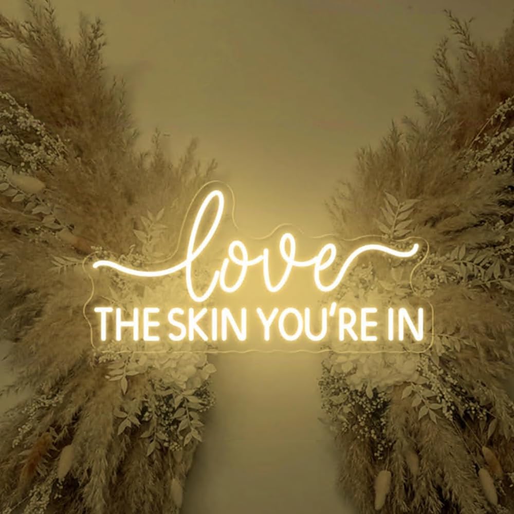 Love The Skin You 're In Neon Sign,Wax Specialist Wall Sign,Esthetics Salon Suite Decor, Waxing Studio Sign,Clinic Sign Size:17inches