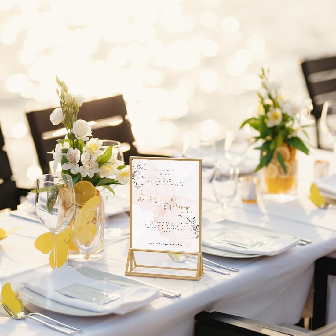 Acrylic Sign Holder 5x7 Gold Display Stand, Clear and Stable Table Plastic Paper Holder, Acrylic Frames for Home Office Shop Photo Frames Exhibition (6pcs)