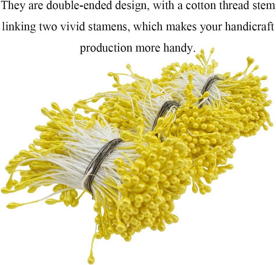 HAHIYO 700Pcs 3mm Yellow Pearl Straight-head Artificial Floral Pistil for Making & Decoration