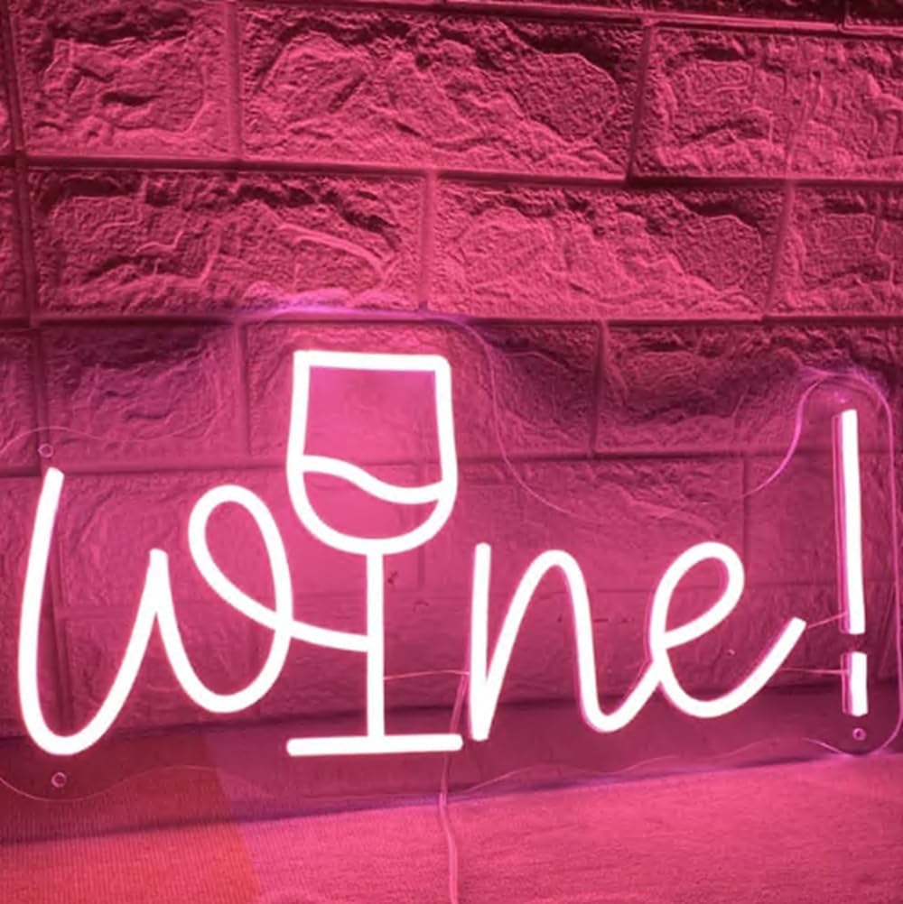 Wine Neon Sign Wine Cup Led Light Wedding Sign Home Party Bar Decor Shop Logo Welcome Sign Wall Décor USB Size:20inch