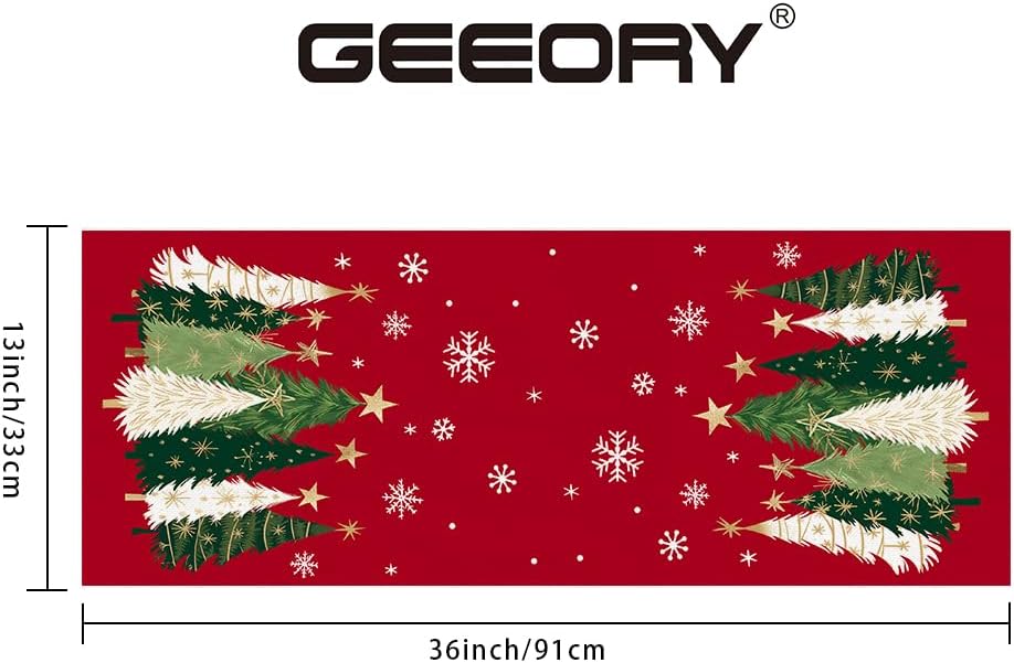 GEEORY Christmas Table Runner 13x36 Inch, Xmas Trees Snowflakes Holiday Decorative Farmhouse Table Decoration for Kitchen Dinning, Indoor Outdoor Dinner Party Decor (Red) GT150-36