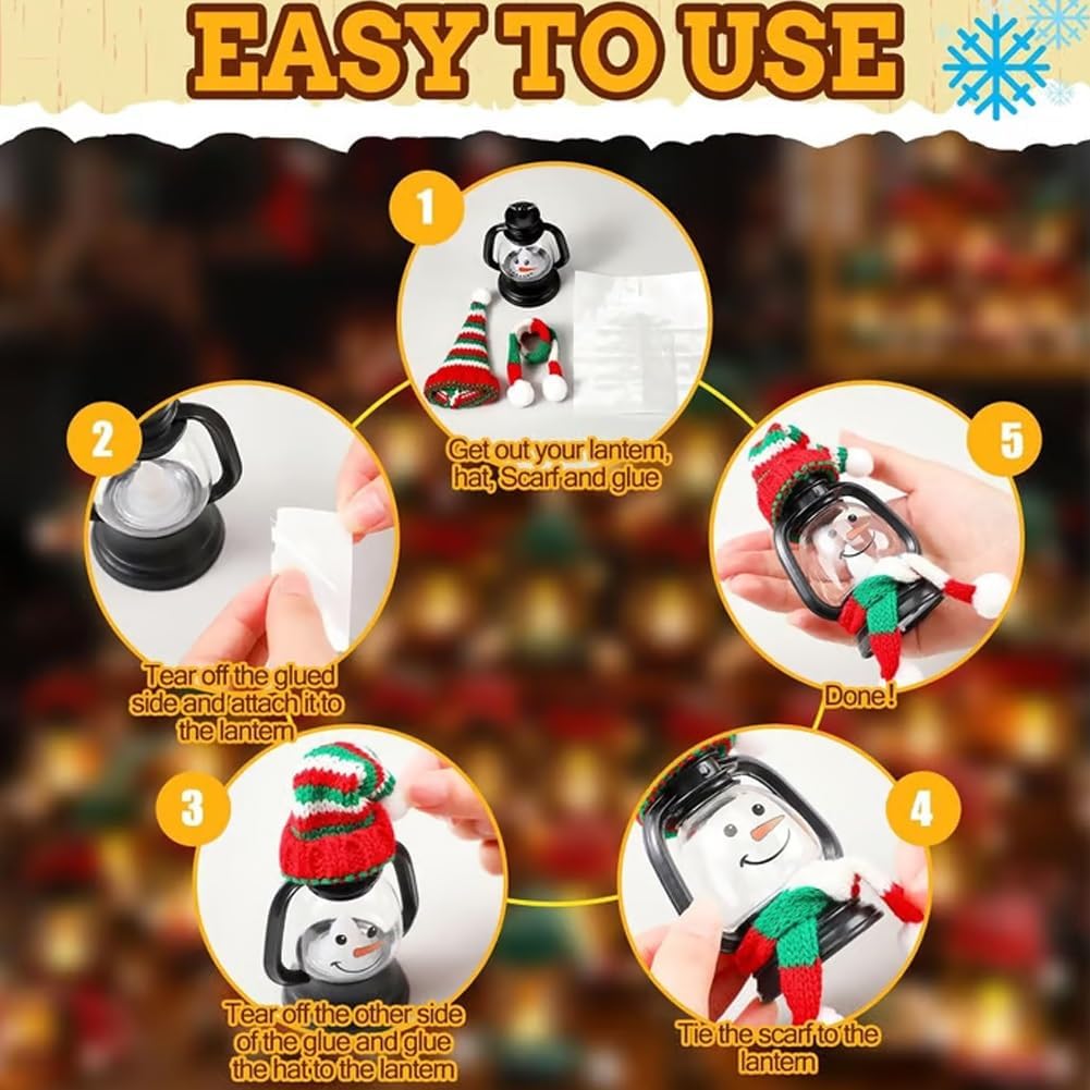 Mini Snowman Lantern with Hats and Scarves, Mini Candle Christmas Snowman Lanterns Decoration, Small Winter Portable Tabletop Centerpiece for Holiday Party Favor(12pcs)