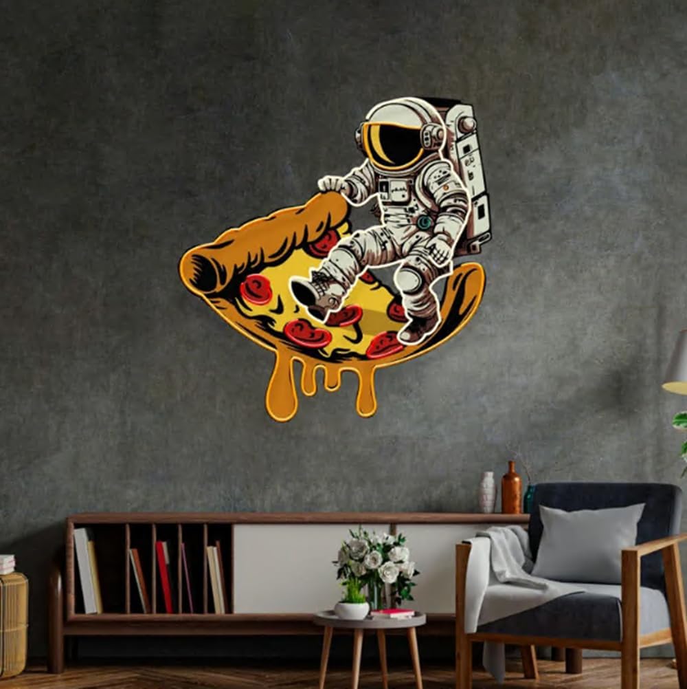 Astronaut on Pizza Neon Sign: Custom Business Logo LED Wall Art Size:20inch