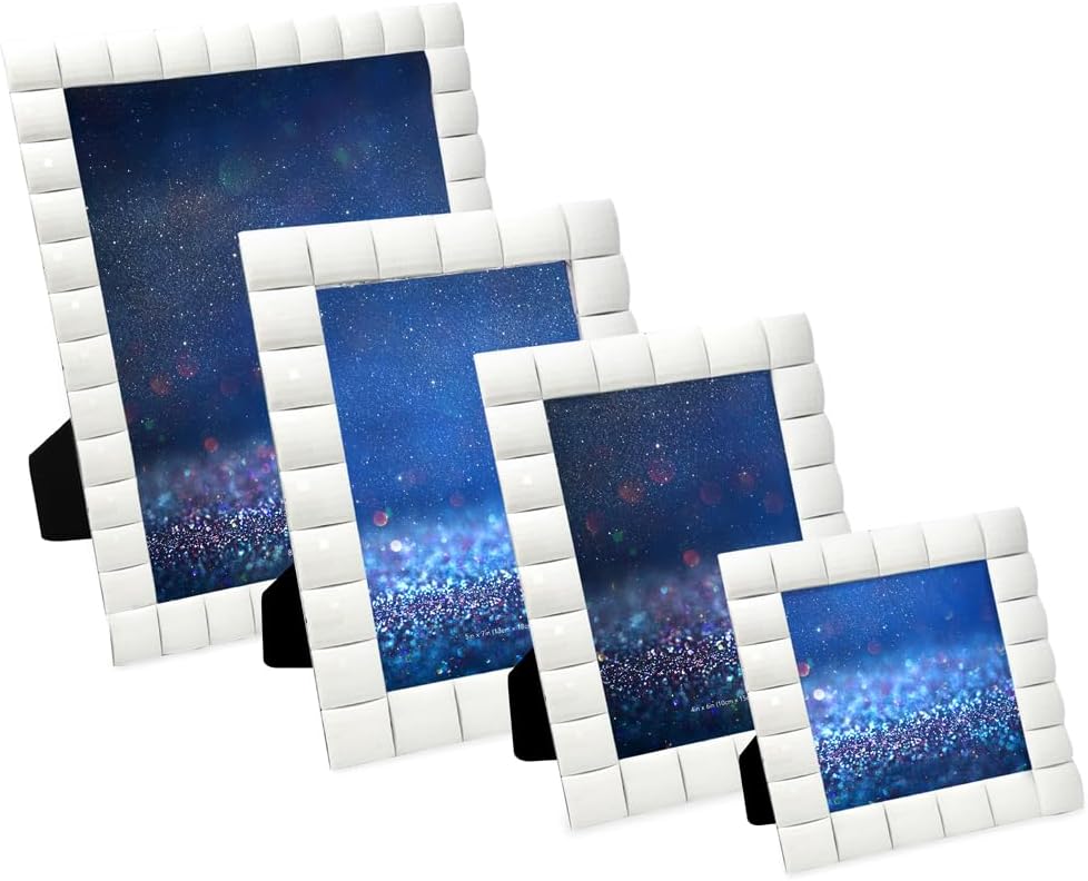 Isaac Jacobs Decorative Sparkling Jewel Picture Frame, Photo Display & Home Décor (4x4, White)