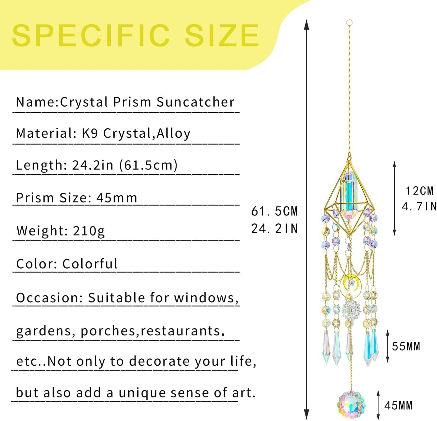 H&D HYALINE & DORA Crystal Prisms Suncatcher Window Hanging Pendant Glass Prisms Decor Wind Chime Rainbow Sun Catcher for Home Garden Porch