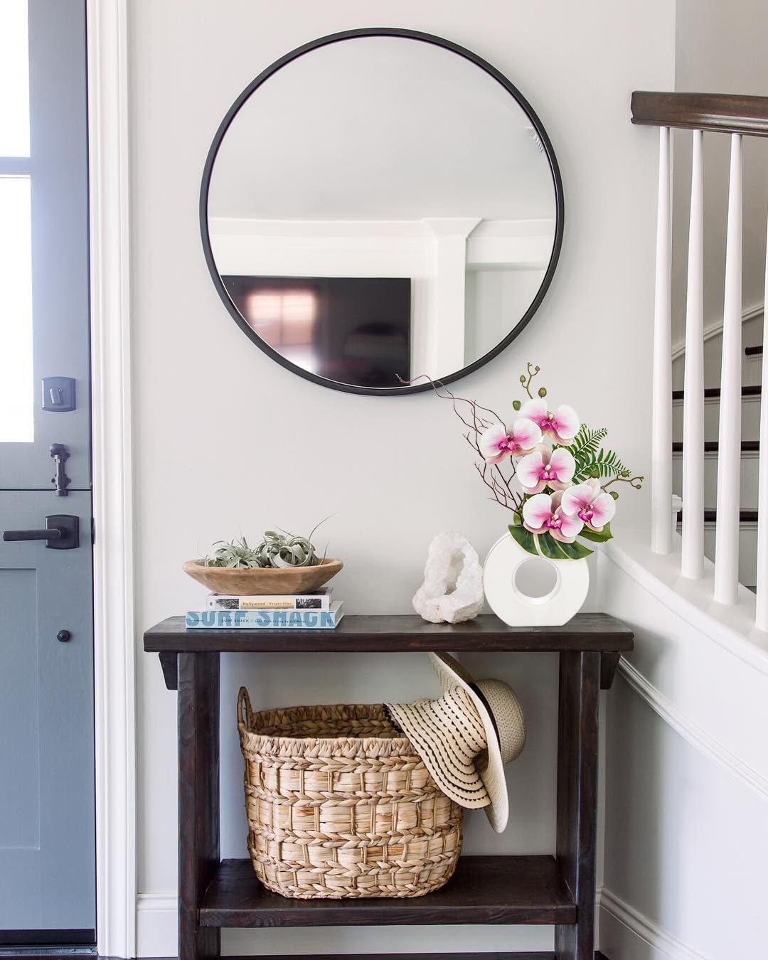 Briful Orchid Artificial Flowers 16.1'' Pink Orchid Silk Flowers with Ceramic Vase Faux Orchid Arrangement for Home Office Bathroom Table Centerpiece Indoor Decoration