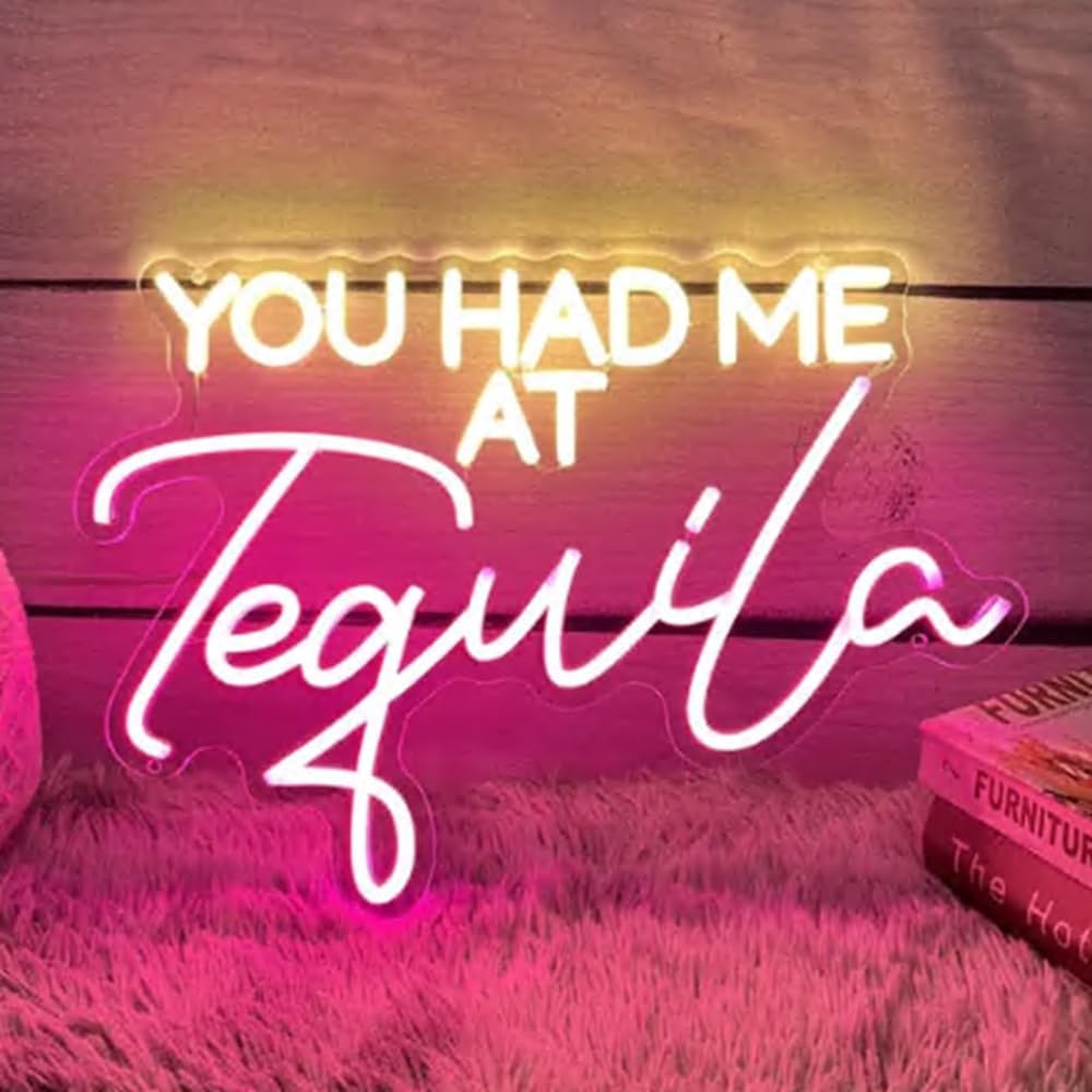 You Had Me At Tequila Neon Sign, Custom Bar Neon Light Home Bar Cocktail Tequila Party Decor Quote Tequila Alcohol Sign USB Size:16x11inch