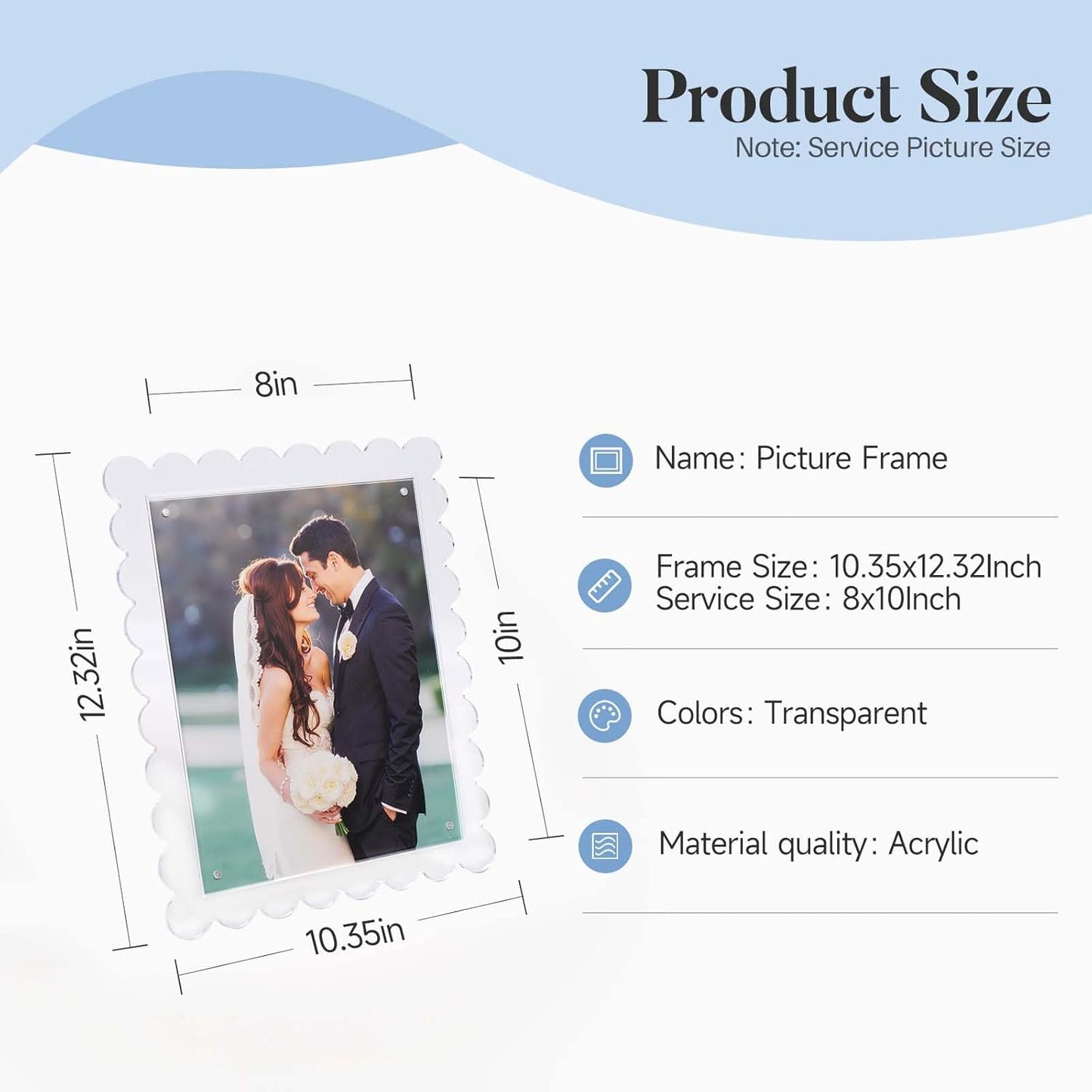 Cuspin 8x10 Acrylic Picture Frames 2 Pack, Clear Scalloped Magnetic Acrylic Photo Frames with Dual Kickstand Holes for Vertical and Horizontal Display