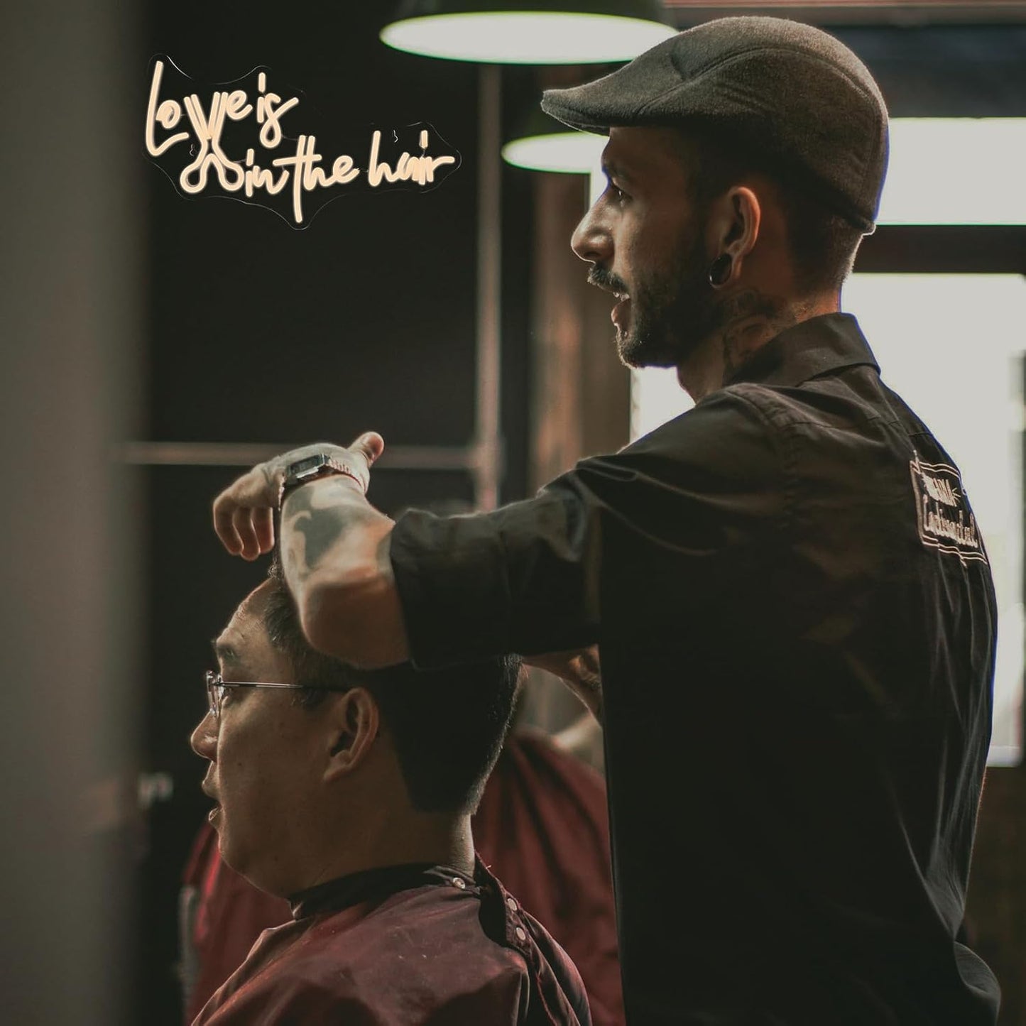 Wanxing LED Neon Sign for Wall Decor, Love is in the Hair Neon Light, USB Powered Dimmable, 5V/2A, 16.5"x 9.6" for Home, Party, Gift, Office, Bedroom, Salon