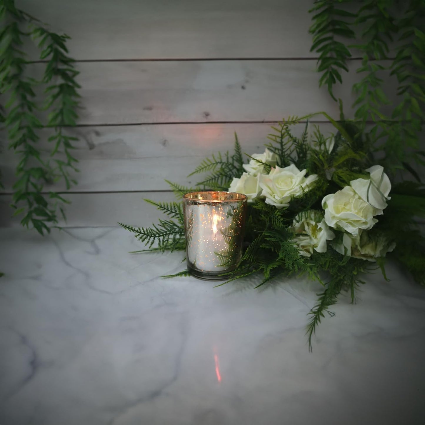 WGV Silver Speckled Tea Light Votive Candle Holder 2.2x2.75, Small Tiny Utility Cylinder Mercury Glass Vase, Home Accent Decor, 6 Pieces