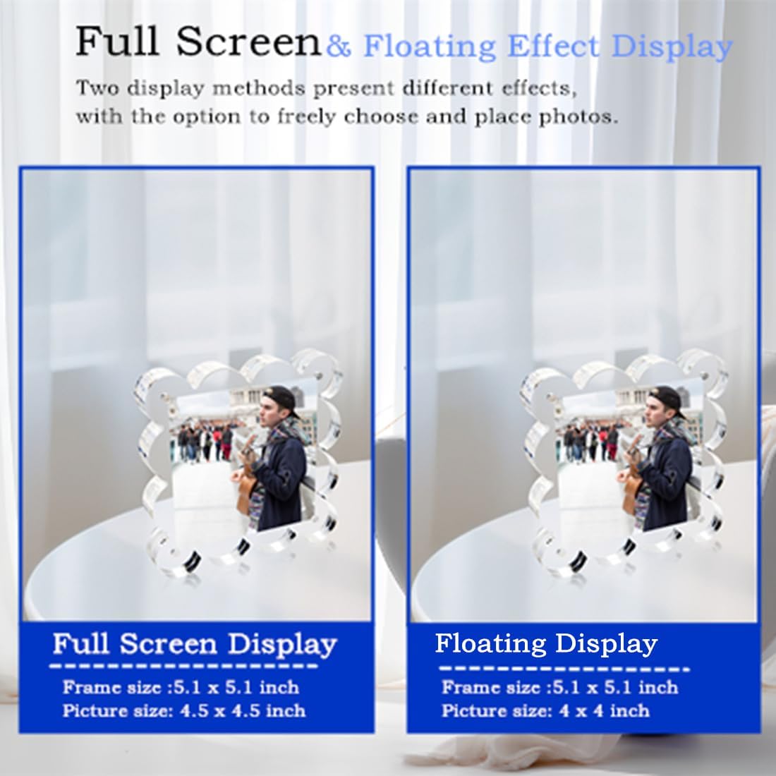 4x4 Inch Magnetic Acrylic Picture Frame,10+10mm Thick Block,Double Sided Clear scalloped frames for Desktop Display | Trendy Home Gift ((1 Pack), 4X4)