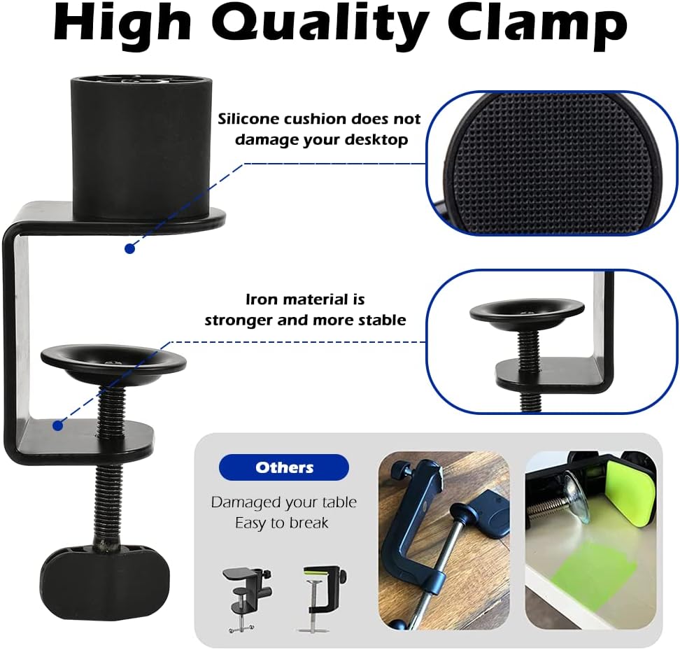 BOMGE Boom Arm Mic Stand - Adjustable Heavy Duty Suspension Boom Scissor Arm Stand with Cable Management Channels, Desk Clamp for Podcasts, Streaming, Gaming, Home Office, Recording (Black)