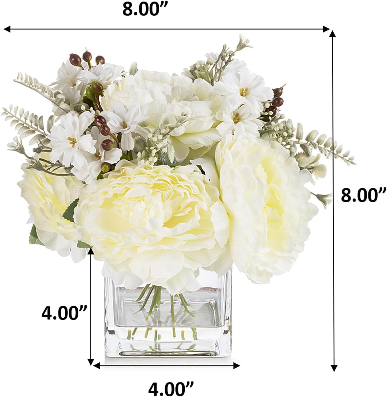 ENOVA FLORAL Artificial Flower Arrangement with Vase,Mixed Artificial Silk Peony Flower in Vase for Decoration Home Office, Wedding Centerpiece (Cream)