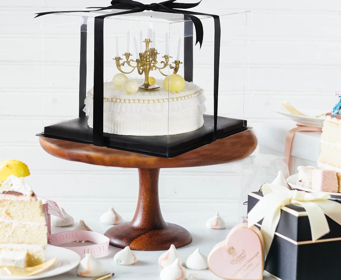 XININSUN 6inch Clear tall cake Box with Ribbon, 8 X 8 X 9inch for Bakery Boxes Clear Gift Boxes,ideal for wedding birthday party and gift display-Black