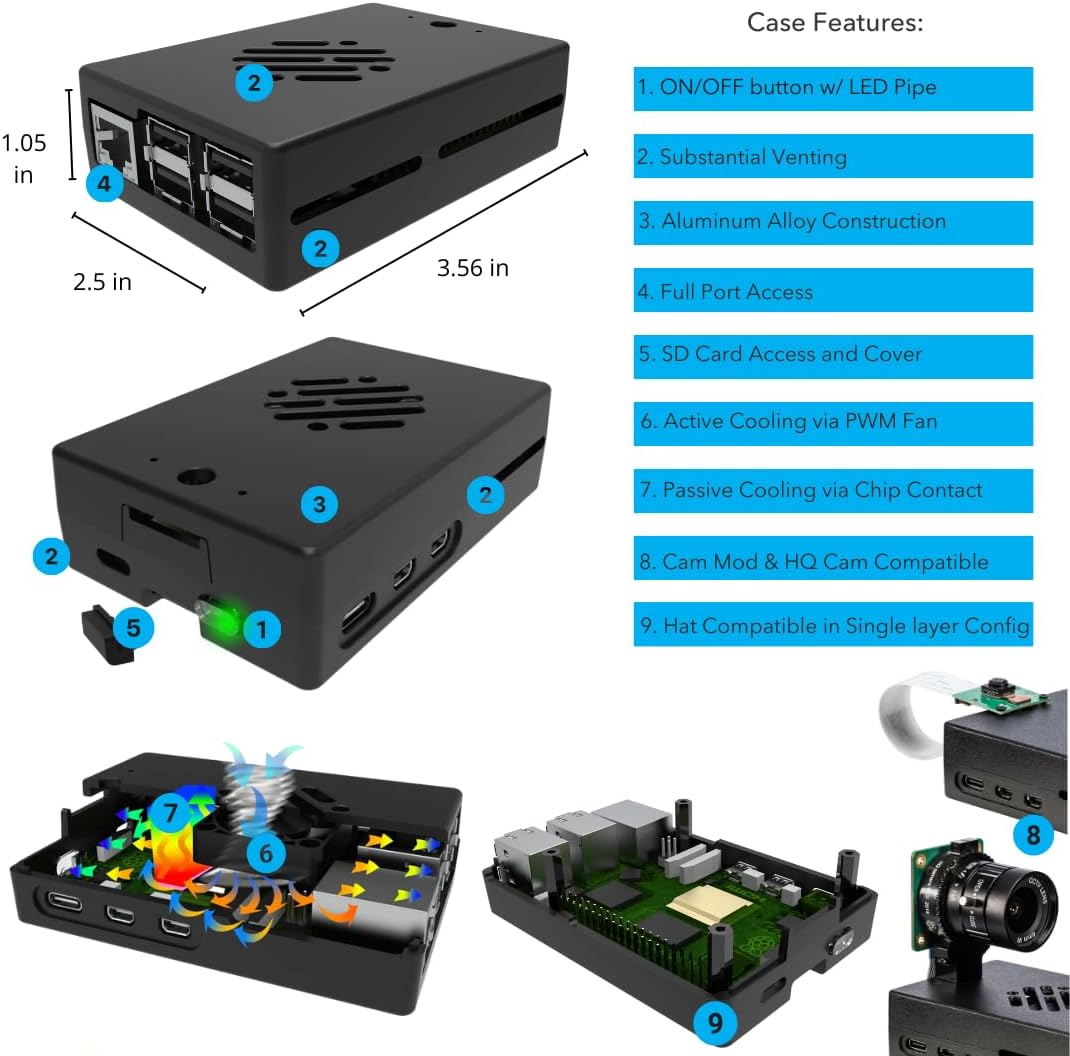 Vilros Raspberry Pi 5 Passive & Active Cooling Max Starter Kit (16GB RAM)