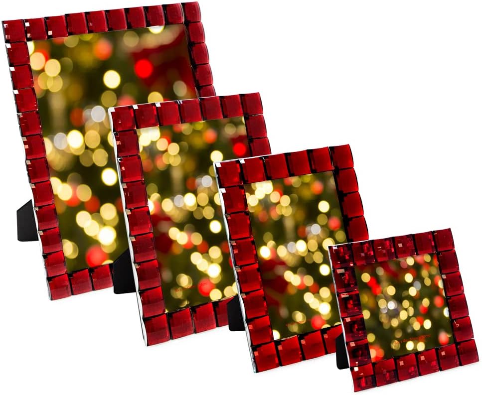 Isaac Jacobs Decorative Sparkling Jewel Picture Frame, Photo Display & Home Décor (5x7, Dark Red)