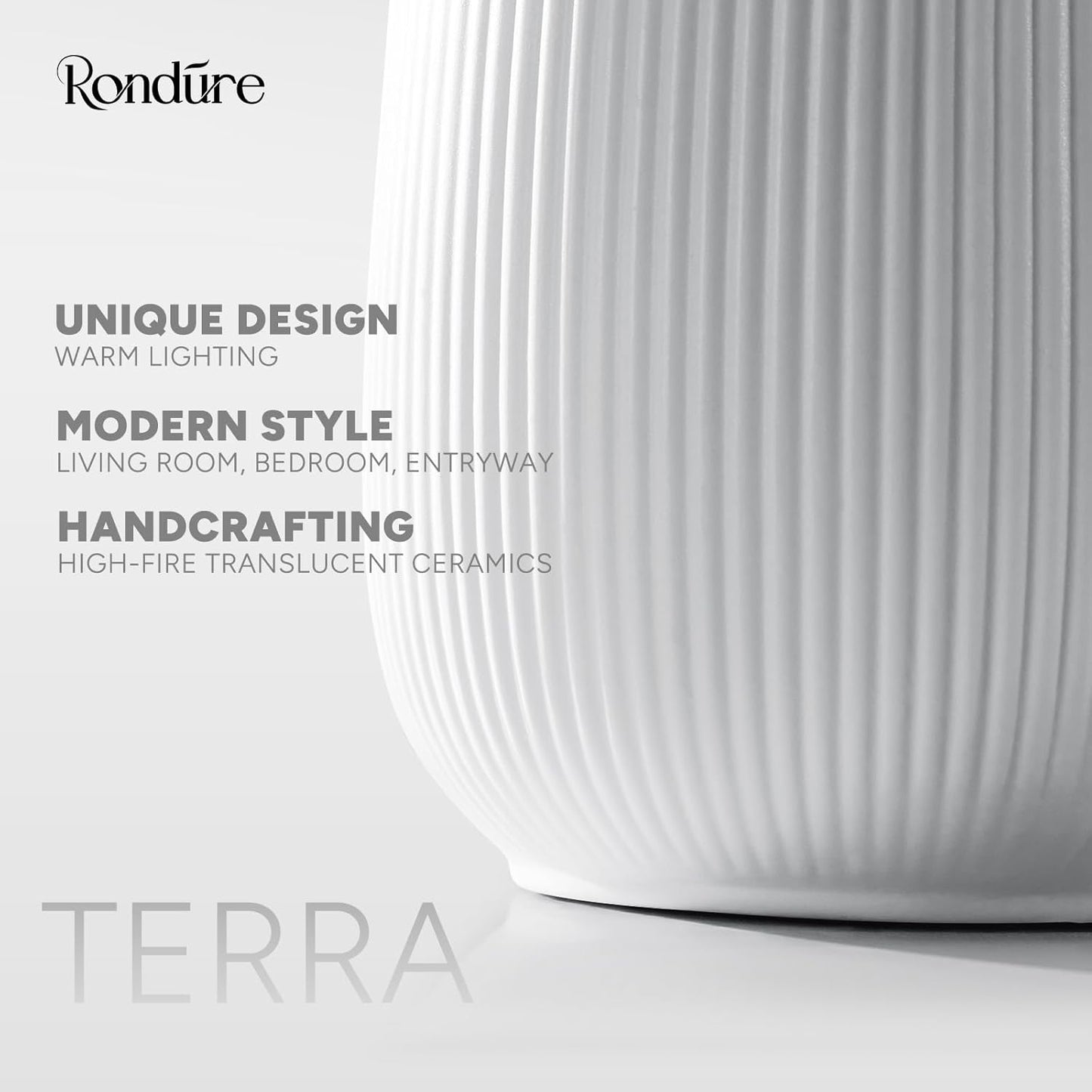 RONDURE 9.5" Modern Ceramic Table Lamp, Modern Bedside Lamps for Bedroom, Living Room and Nightstand, White Translucent Ceramic Shade, Warm Ambient Lighting, Home Decor