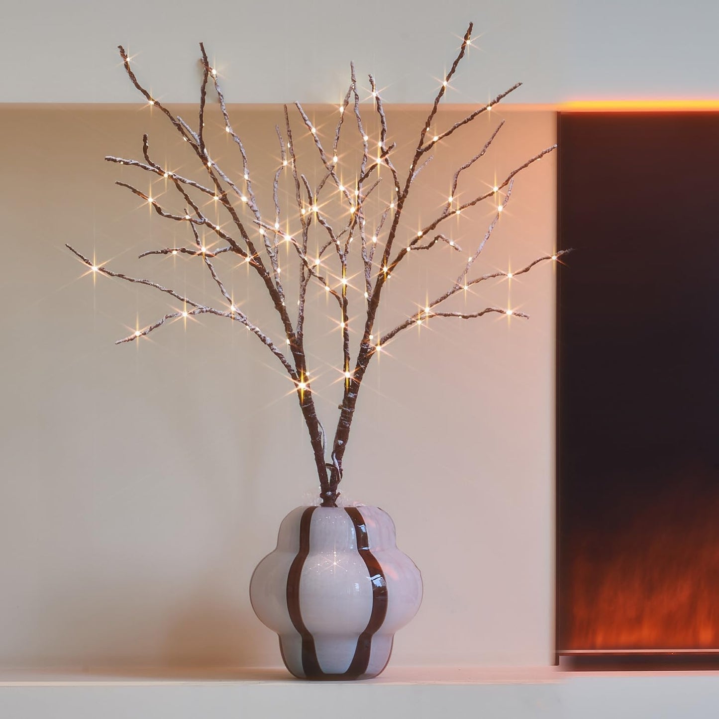 Fudios Lighted Branches Snow Dusted with Timer 100 LED 32IN, Artificial Tree Branch with Lights for Home Bedroom Fireplace Mantle Christmas Holiday Decoration