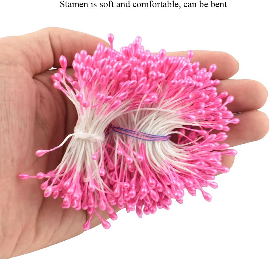 HAHIYO 700Pcs 3mm Dark Pink Pearl Double Head Flower Stamen Pistil - Handmade Artificial Pearlized Floral Pollen for Flower Making, Scrapbook Decoration