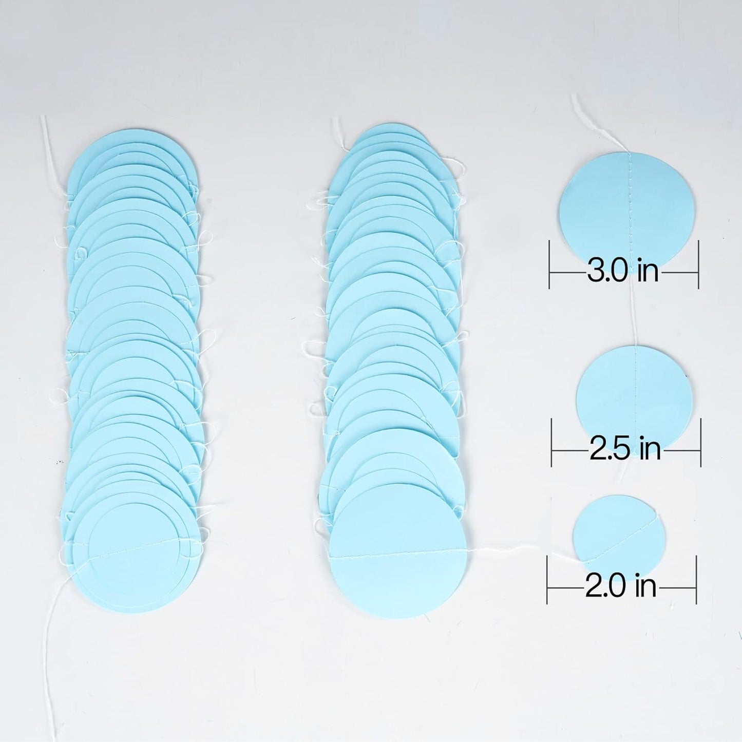 Light Blue Paper Garland Circle Dot Streamer Party Banner Backdrop Hanging Decorations, 20 Feet in Total