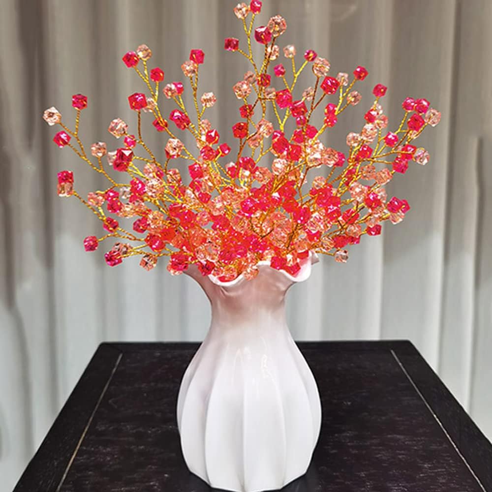 16PCS Crystal Artificial Flowers Bouquets Handmade Acrylic Flower Branches Fake Beaded Baby Breath Floral Crafts for Wedding Party Home Decor