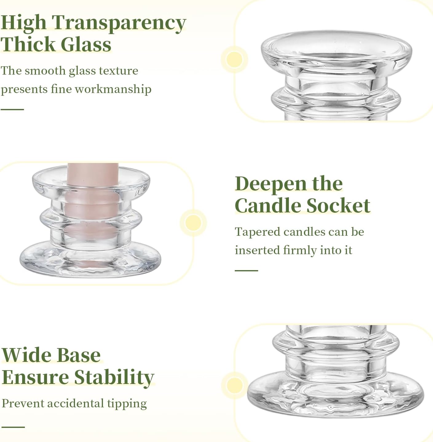 Glasseam Glass Tapered Candlestick Holders: 20Pcs Clear Taper Candle Holders Bulk Modern Small Candle Stick Candle Holder Short for Table Centerpiece Wedding Christmas Dinner Party Decor