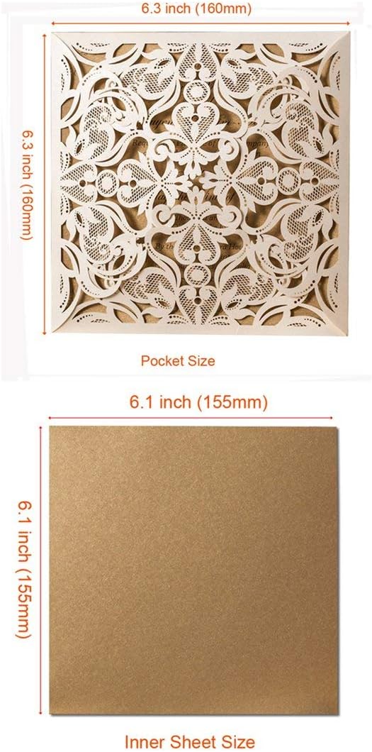 Hosmsua 50PCS Ivory Laser Cut Wedding Invitation Cards with Envelopes 6.3 x 6.3 Inch Hollow Rose Invitations for Wedding Bridal Shower Invite (Ivory, Blank)
