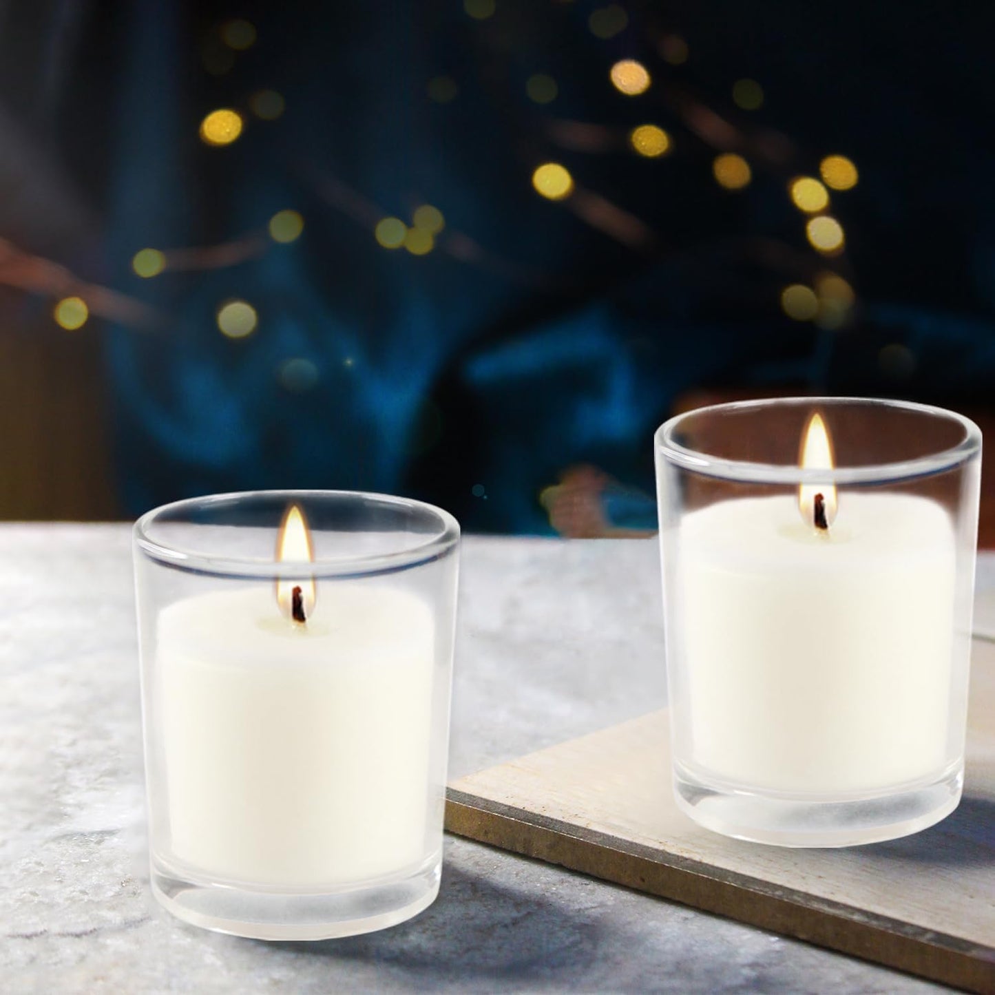 48 Pack White Unscented Clear Glass Filled Votive Candles. Hand Poured Wax Candle Ideal Gifts for Aromatherapy Spa Weddings Birthdays Holidays Party (White)