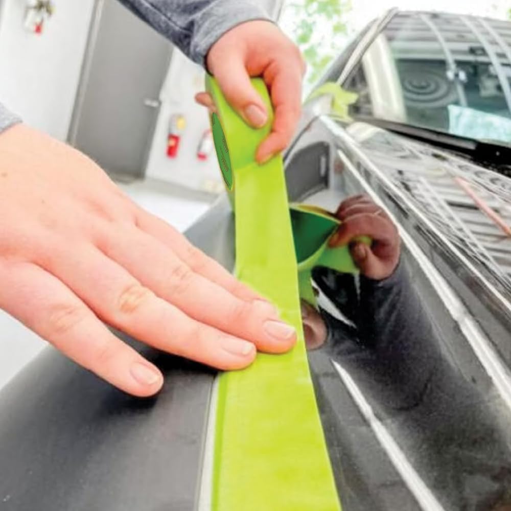 LAUCO DINOGREN High Performance Automotive Masking Tape (0.75 in x 60 yd, 12 Rolls) – Green Crepe Tape for Car Paint, Heat & Water Resistant, Body Shop Use, Clean Removal, Multi-Surface Application