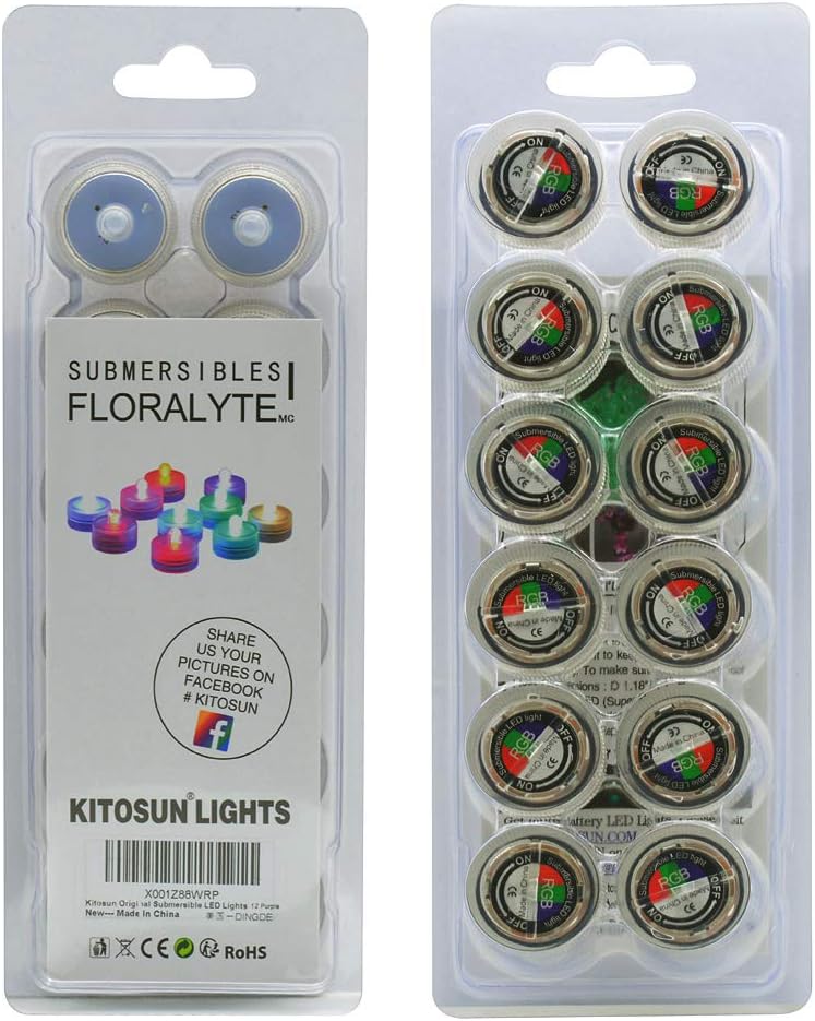 KITOSUN Submersible LED Lights cr2032 Battery Powered Underwater Waterproof LED Tea Light Candles for Events Wedding Centerpieces Vase Floral Xmas Holidays Home Decor Lighting(Pack of 12) (Red)