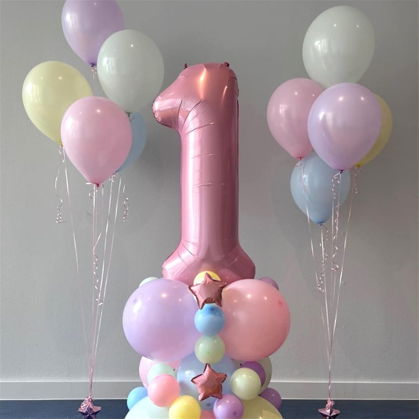 40 Inch Pastel Pink Foil Balloon Number 4, Large Self Inflating Light Pink Number Balloons 0-9 Pearl Pink Helium Number Balloons Set for Girls 4th Birthday Women Anniversary Party Decoration Supplies