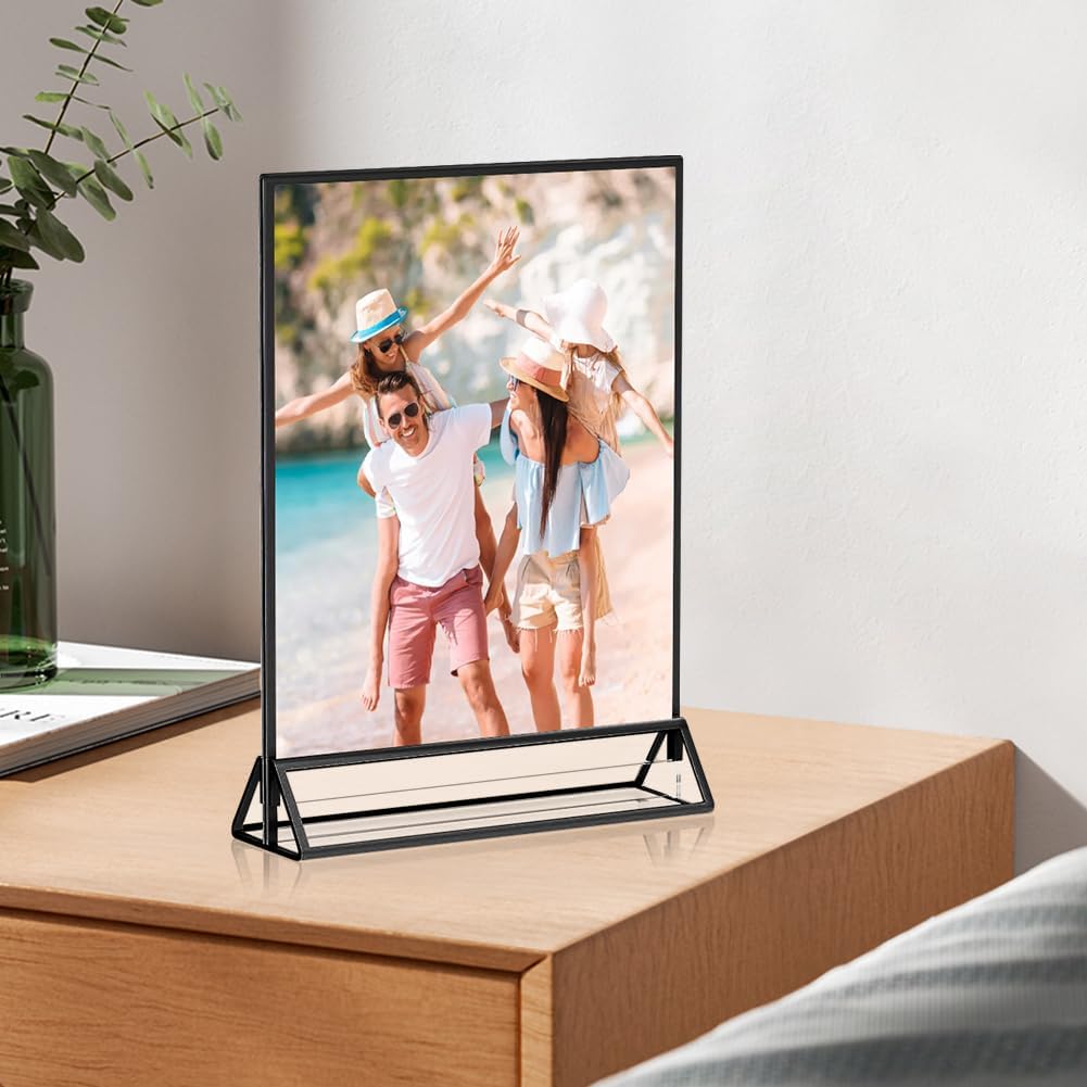 5" x 7" Black Acrylic Sign Holders, 12PCS Wedding Table Numbers Sign Holder, Double Sided Acrylic Black Frame Sign Holders Display Stand for Wedding Table Numbers, Restaurant Sign, Menu, Photo